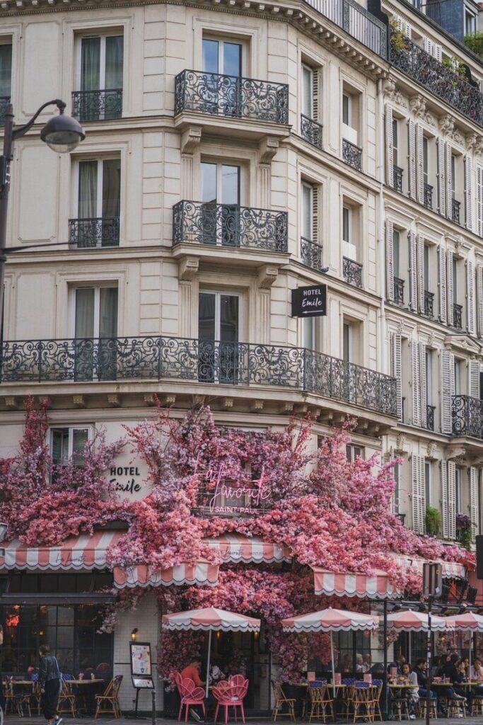 facade, building, architecture, balconies, outdoor, urban, house, city, coffee shop, cityscape, paris